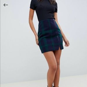 ASOS DESIGNS | plaid navy and green mini skirt with asymmetric zipper